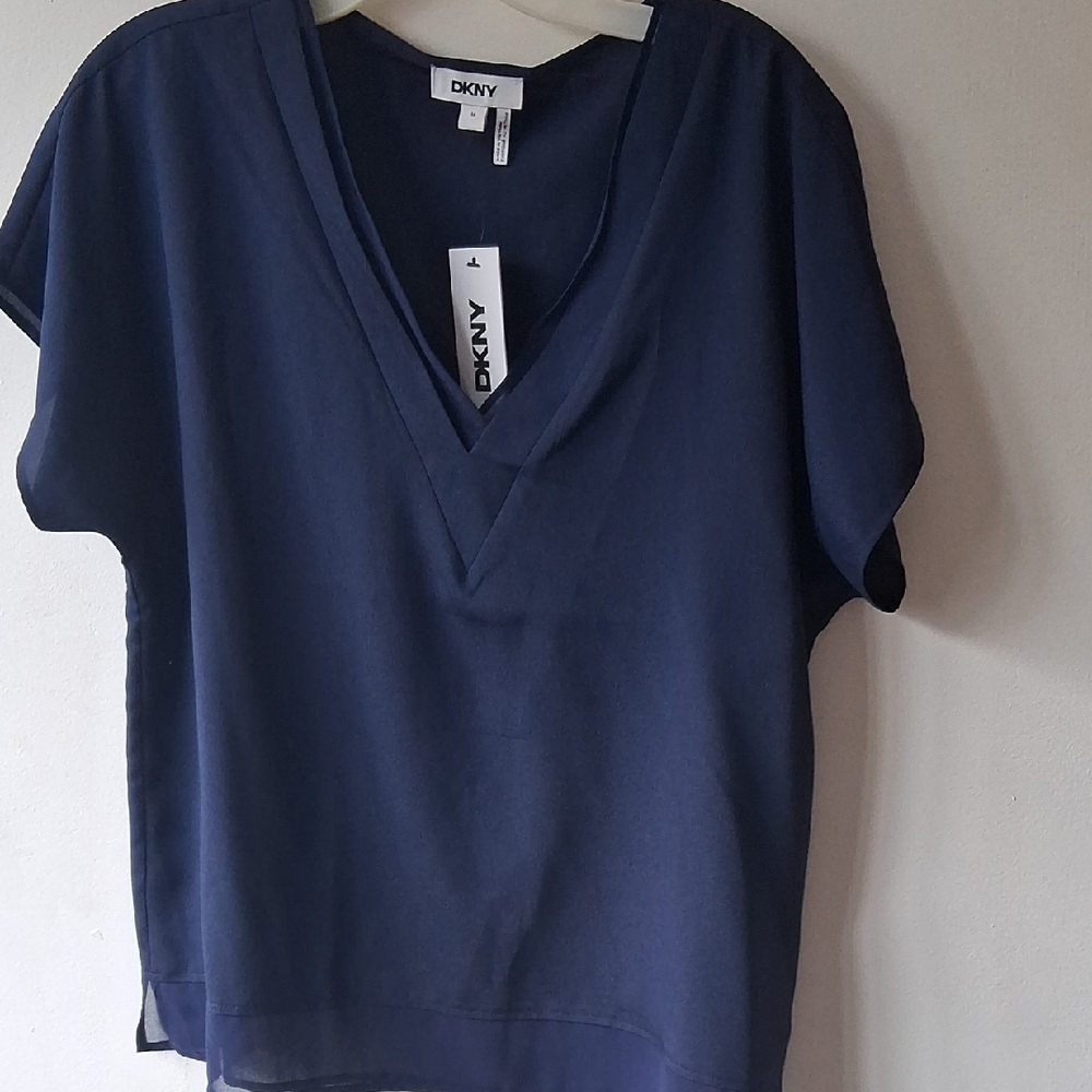 DKNY Deep Blue V-Neck Blouse